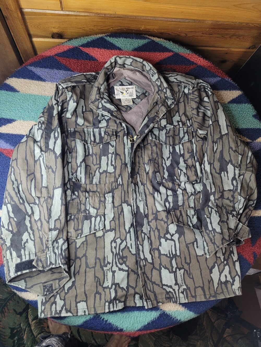 Vintage Duck Bay Trebark Camo Jacket Mens Small Hunting Full Zip Snap Outdoor